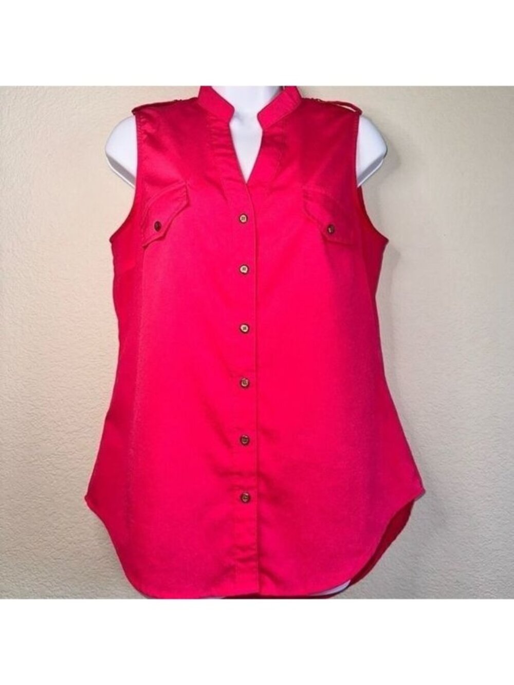 Sleeveless Button Blouse Hot Pink